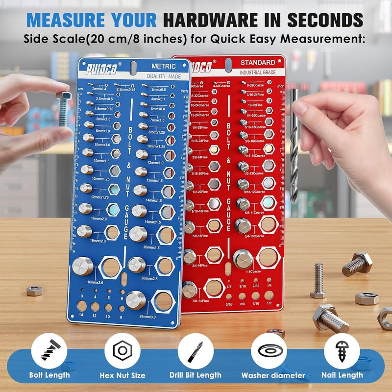 PUIOCO Store 68 Nut and Bolt Thread Checker Standard and Metric, Screw Size and Thread Gauge with 26 SAE & 26 Metric & 16 Drill Bit Gauge, Bolt and Nut Identifier Gauge Bolt Size Finder for Quickly Identify - Image 5